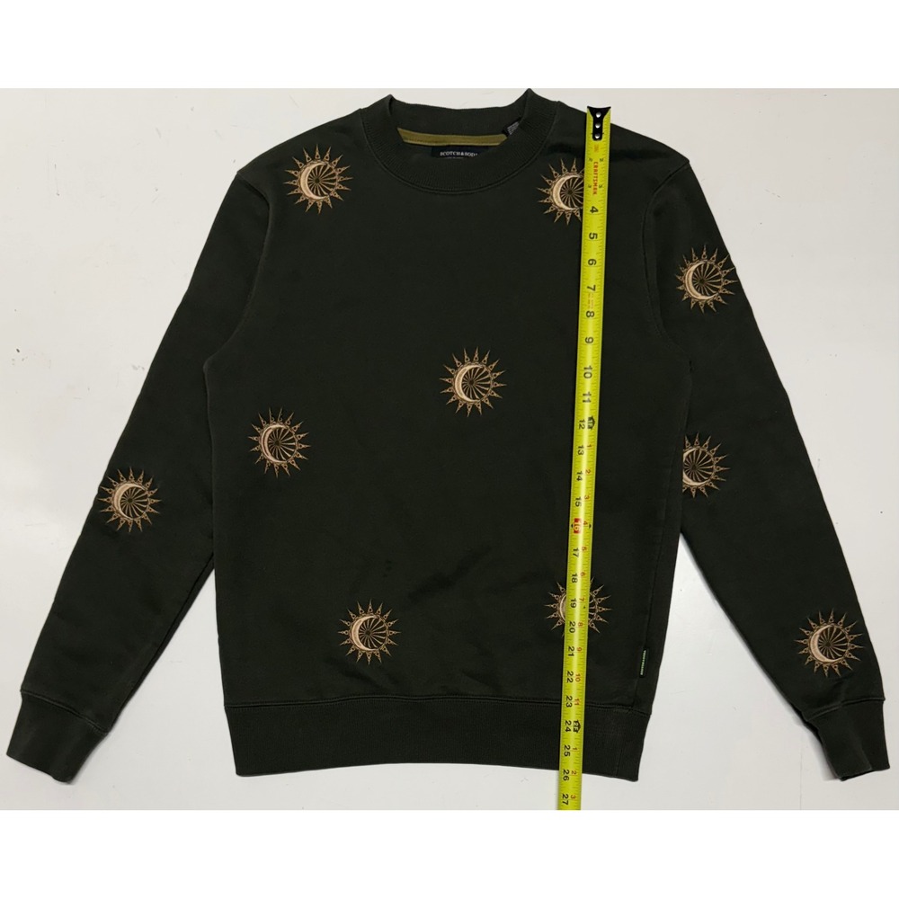 Scotch & Soda Unisex Olive Green Sun Moon Celestial Embroidered Sweatshirt Small